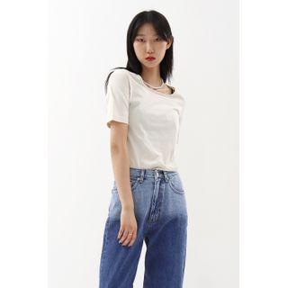 Square-neck Cotton T-shirt Ivory - One Size