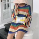 Oversized Long-sleeve Sweater Stripe - Multicolor - One Size