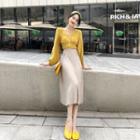 Dotted Shirt / Pleated Knit A-line Skirt