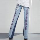 High Waist Lettering Washed Bootcut Jeans