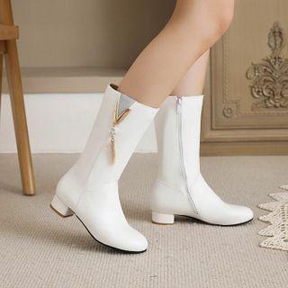Rhinestone Block Heel Mid-calf Boots