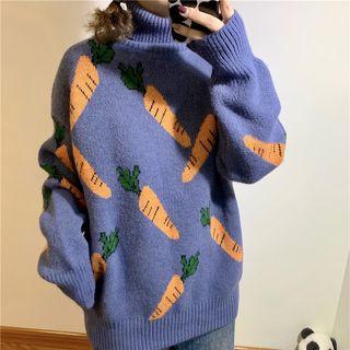 Turtleneck Carrot Print Sweater