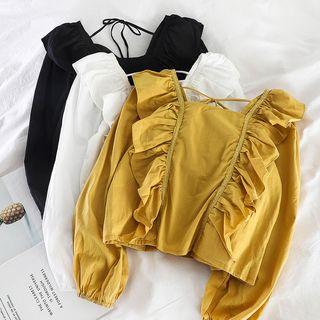 Square-neck Ruffle-neck Blouse
