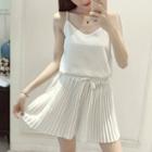 Set: Lattice Spaghetti Strap Top + Mini Skirt