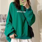 Round Neck Lettering Pullover Green - One Size