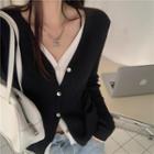 Mock Two-piece Color Block Knit Long-sleeve Cardigan