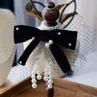 Faux Pearl Bow Hair Clip Black - One Size
