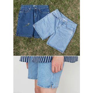 Flat-front Denim Shorts