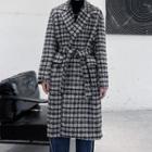 Houndstooth Double-breasted Woolen Coat