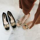 Leopard Bow Accent Chunky Heel Pumps
