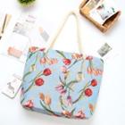 Tulip Embroidered Tote Bag Sky Blue - M