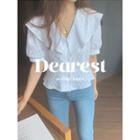 Wide-collar Perforated Blouse One Size