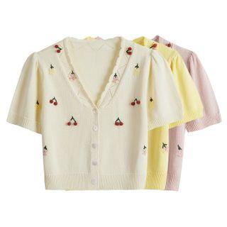 Short Sleeve Cherry Embroidered Knit Top