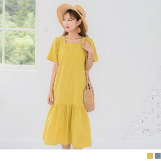 Ruffled Hem Square Neck Midi Dress