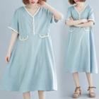 Short-sleeve Midi A-line Dress Airy Blue - One Size