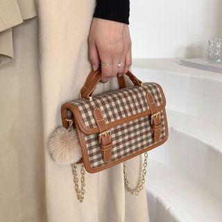Gingham Check Chain Mini Crossbody Satchel