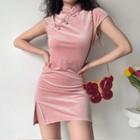 Stand-collar Frog-button Slit Qipao Dress