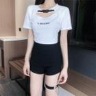 Snap Buckled Cutout Cropped T-shirt / Hot Pants / Chained Garter / Set