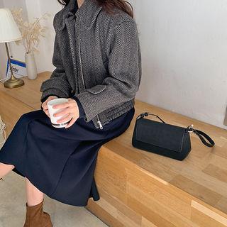 Collared Herringbone Zip Jacket