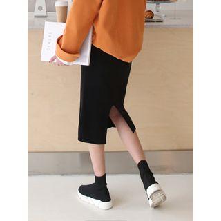 Slit-back Knit Midi H-line Skirt
