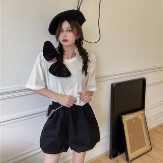 Elbow-sleeve Bow T-shirt / Shorts