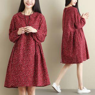 Collared Long-sleeve Floral Dress