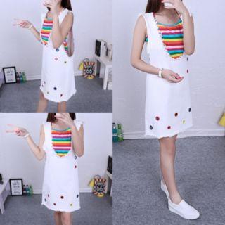Set: Stripe Strappy Dress + Cutout Denim Pinafore Dress