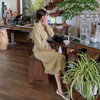 Mandarin-collar Wrap Shirtdress