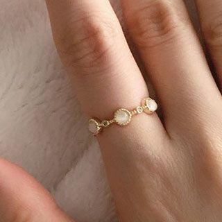 Cat Eye Stone Open Ring 1 Pc - Gold - One Size