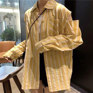 Striped Cut-out Oversize Shirt
