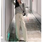 Set: Long-sleeve Striped Knit Top + Pleated Pants