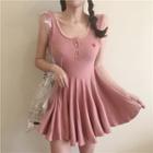 Heart Embroidered Slim-fit Pleated Sleeveless Dress