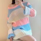 Striped Ribbed Sweater Beige & Blue - One Size