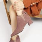 Genuine-leather Chunky-heel Bow-accent Shoe Boots
