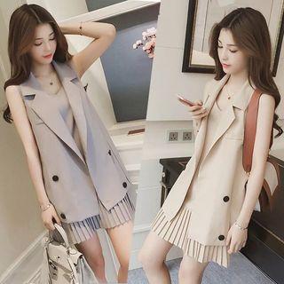 Set: Long Vest + Strappy A-line Dress