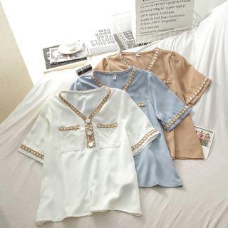 Short-sleeve Contrast Trim Henley T-shirt
