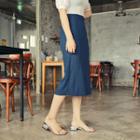 Button-detail Linen Blend Midi Skirt