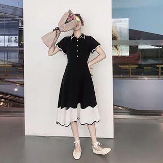 Paneled Short-sleeve Midi Shirtdress