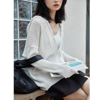 Hooded Ribbed Knit Cardigan