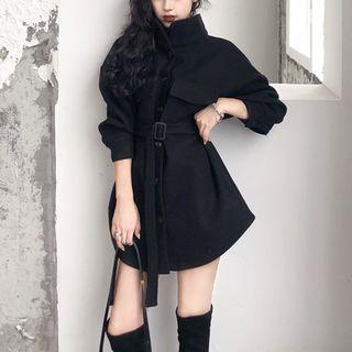 Wool Shirt Jacket With Belt Black - One Size
