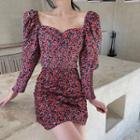 Puff-sleeve Floral Top / High-waist Ruffled Floral Skirt