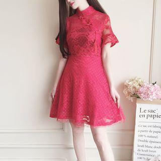 Short Sleeve Lace Qipao