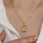 Butterfly Shell Pendant Alloy Necklace 1pc - Gold & White - One Size