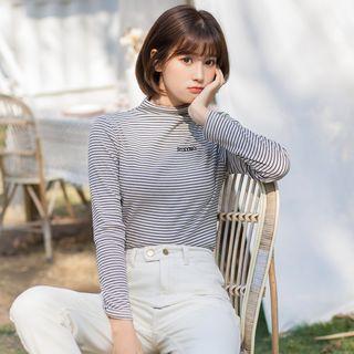 Mock-turtleneck Letting Striped Long-sleeve T-shirt