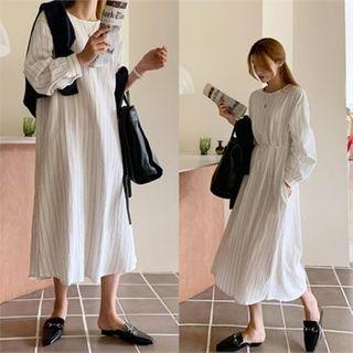 Pinstripe Long Shirtdress With Sash