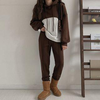Set: Hooded Color-block Top + Jogger Pants