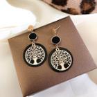 Embossed Disc Earring 1 Pair - Disc - Black & Gold - One Size