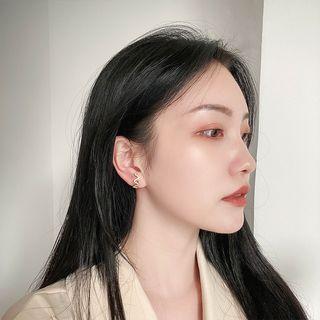 Rhinestone Wave Earring 1 Pairs - Silver Needle - Stud Earring - Gold-plated - Gold - One Size