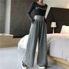 Set: Long-sleeve Lettering T-shirt + High-waist Wide-leg Pants As Shown In Figure - One Size