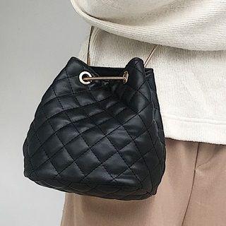 Quilted Faux Leather Bucket Bag Black - One Size